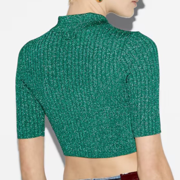 Authentic Gucci Rib-Lamé Cropped Polo Shirt size L - Picture 5 of 11